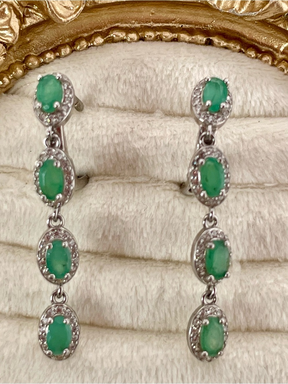 3.81ct Emerald Topaz white Dangle Earrings 925 Silver Genuine Authentic Natural - Picture 11 of 11